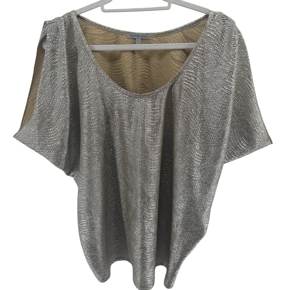 Vtg Charlotte Russe Women's XL Top Blouse Gold Metallic Dolman Sleeve Flowy